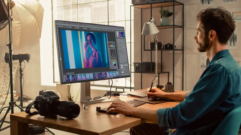 Photo editing on a desktop monitor