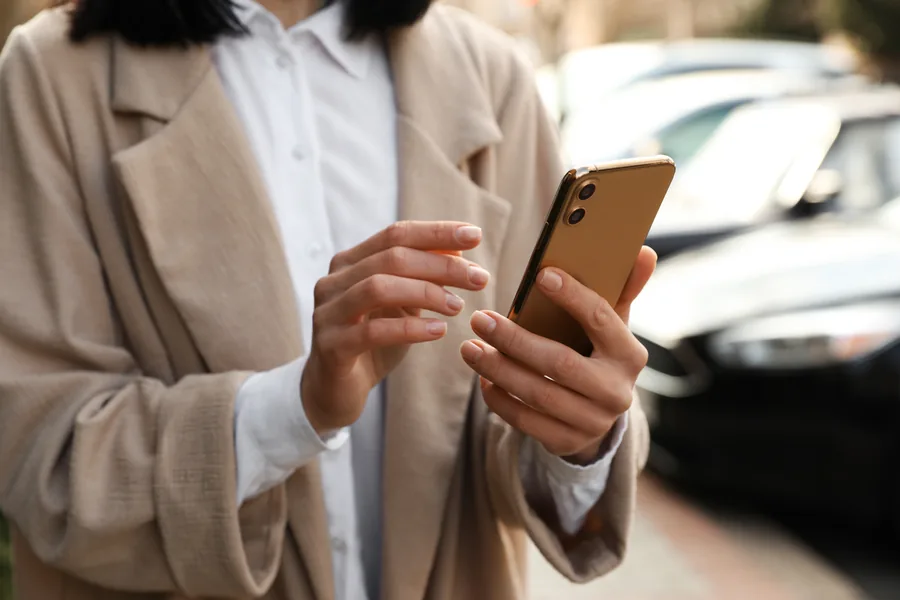 Hands holding a smartphone